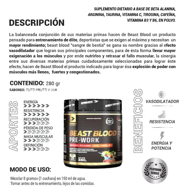 BEAST BLOOD PRE ENTRENO 280 G - BODY ADVANCE