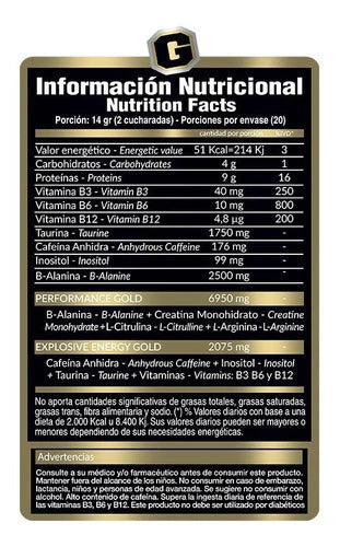 Pre Work Gold x 280 grs (Gold Nutrition)